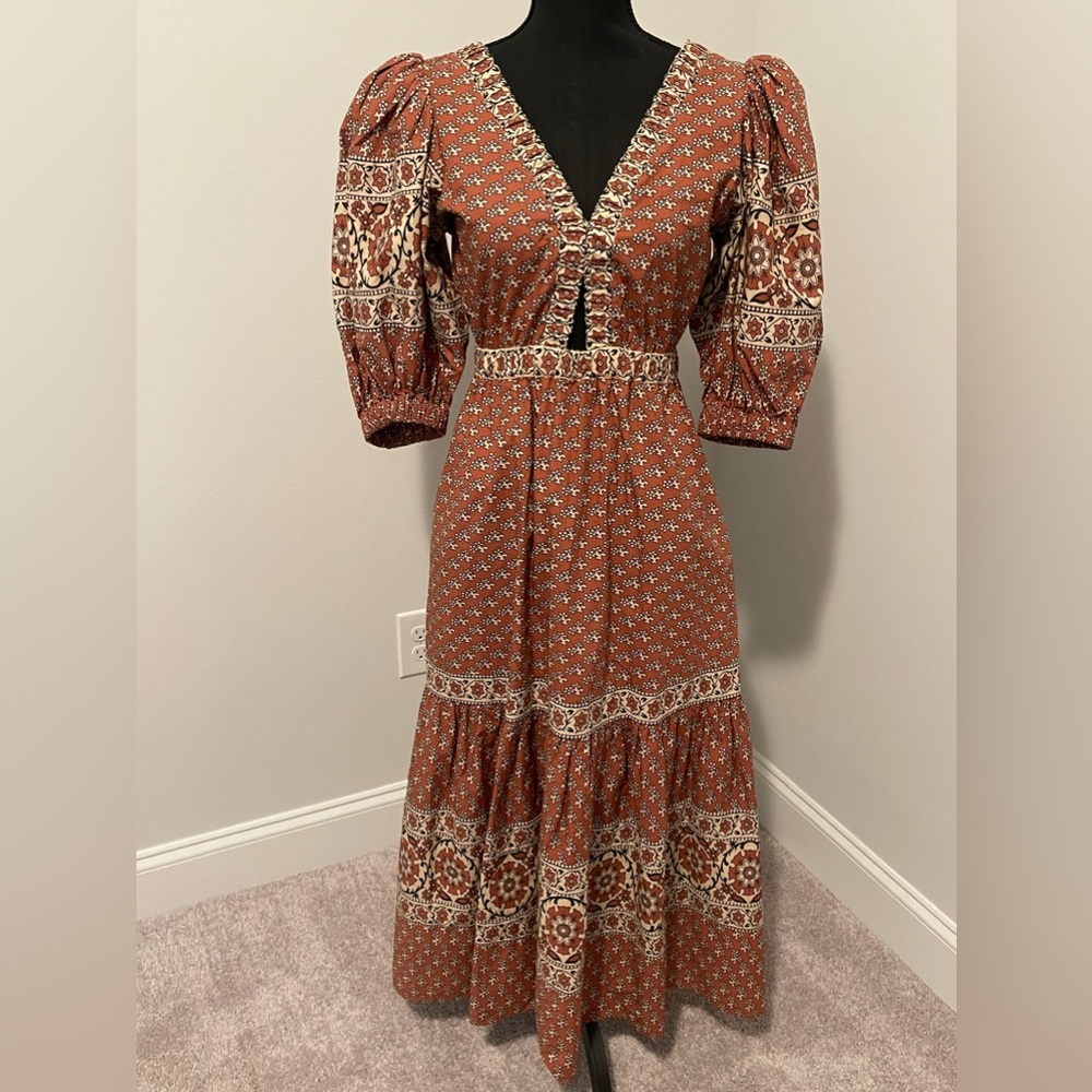 Sea New York Rust and Cream Maxi Dress
